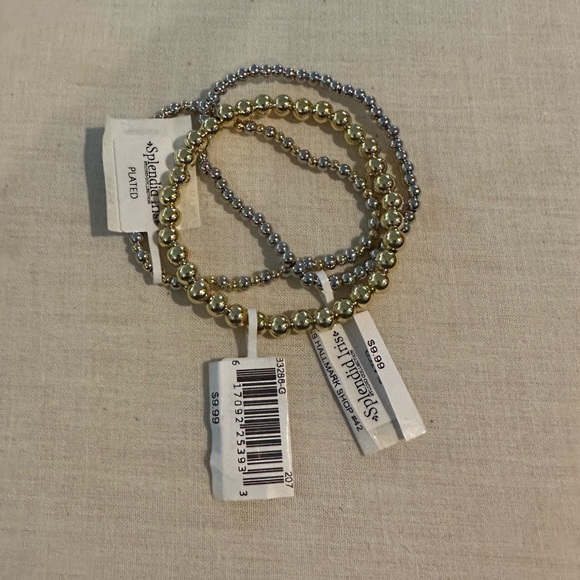 Brand New Set/4 Bead Stretch Bracelets. 2 Gold, Silver, & mixed Gold and Silver - Picture 15 of 16